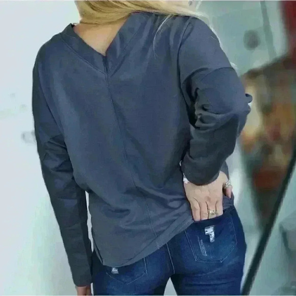 LANGLEY Lace up Grommet Casual Top - Blue - Picture 3 of 5